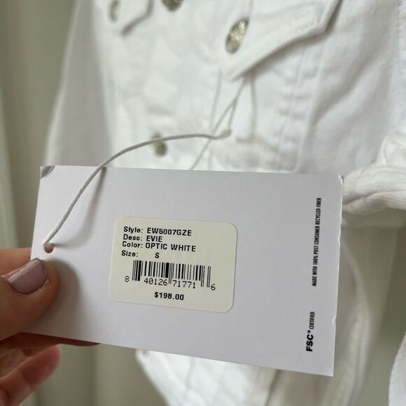 Anthropologie Edwin Evie Optic White Jean Jacket Silver Hardware NWT Small - Picture 12 of 12